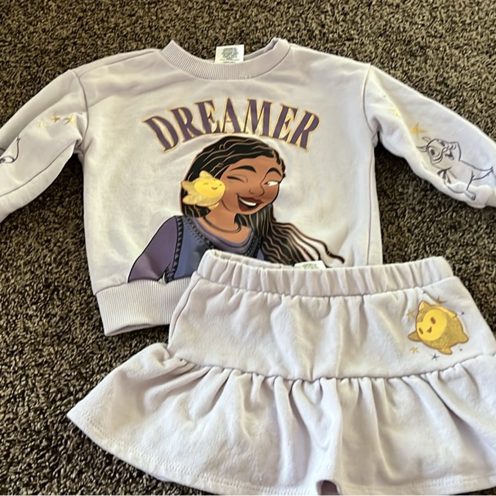 Disney Girls Lavender "Dreamer" Sweatshirt & Skirt Matching Set